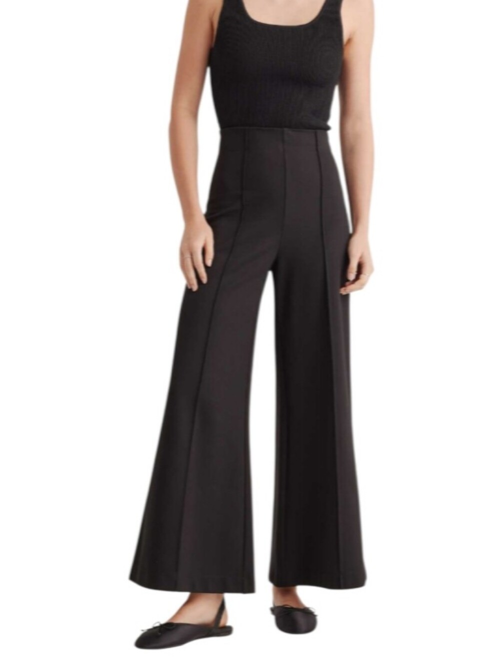 Quince Ultra-Stretch Ponte High-Waist Wide-Leg Black Pants